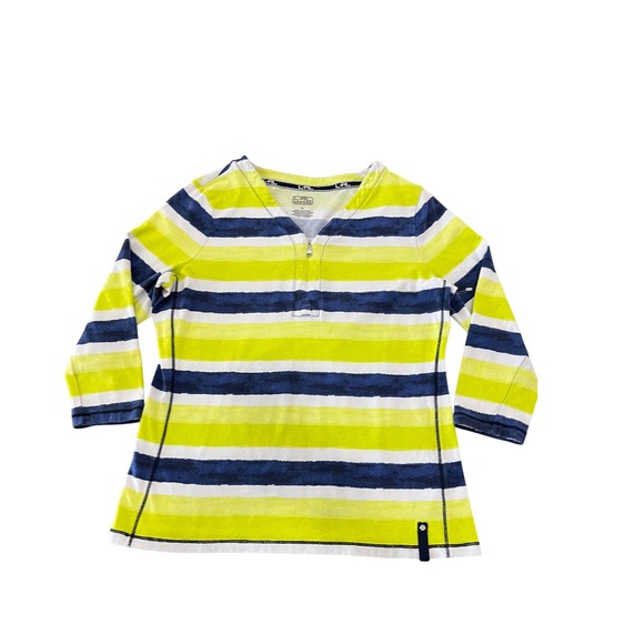 Lauren Ralph Lauren Tops - Lauren Ralph‎ Lauren Pullover Women Large Lime Navy  3/4 Sleeve Stripe Zip Top